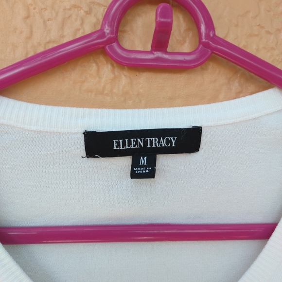 Ellen Tracy Medium Cardigan White 3/4 Long Sleeves Buttons Up Rayon Blend - Picture 3 of 9